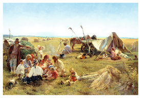Крестьянский обед в поле (1871). Константин Маковский. Почтовая открытка