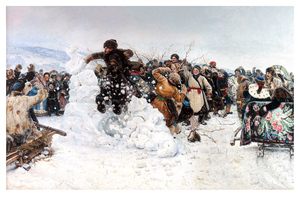 Взятие снежного городка (1891). Василий Cуриков. Почтовая открытка