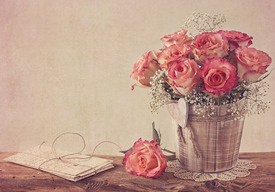 Розовые розы. Почтовая открытка