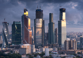 Вид на небоскрёбы «Москва-Сити» с жилого комплекса «Дом на Беговой». Почтовая открытка