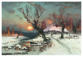 Закат солнца зимой (1891). Юлий Клевер. Почтовая открытка