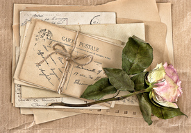 Сухая роза на старых почтовых открытках. Почтовая открытка