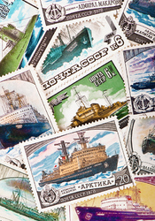 Корабли на почтовых марках. Почтовая открытка