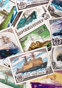 Корабли на почтовых марках. Почтовая открытка