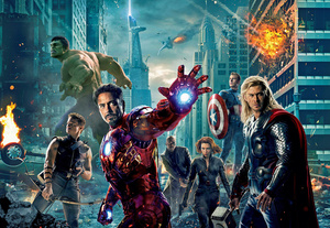 Капитан Америка, Железный человек, Тор, Халк, Черная вдова, Сокол и Ник Фьюри. Мстители. Почтовая открытка