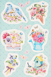 Цветы и птицы, 6 бумажных лакированных наклеек