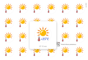 Погода (солнечно) с местом для температуры, 24 наклейки для посткроссинга на матовой бумаге