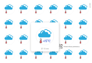 Погода (пасмурно) с местом для температуры, 24 наклейки для посткроссинга на матовой бумаге