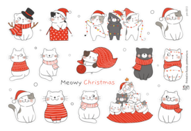 Meowy Christmas, 15 декоративных наклеек с глянцевой ламинацией