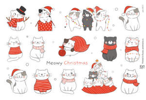 Meowy Christmas, 15 декоративных наклеек с глянцевой ламинацией
