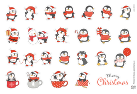 Merry Christmas (пингвины), 23 декоративные наклейки с глянцевой ламинацией