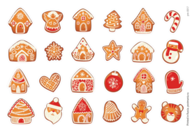 Новогоднее печенье, 24 декоративные наклейки с глянцевой ламинацией