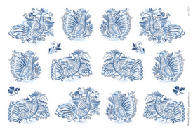 Гжель. Жар-птицы. 16 декоративных наклеек с глянцевой ламинацией