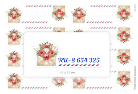 Место под ID с цветочным конвертом, 16 наклеек для посткроссинга на матовой бумаге
