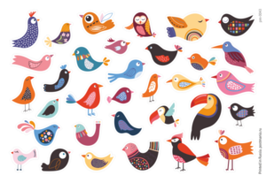 Птички, 33 декоративные наклейки с глянцевой ламинацией