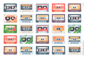 Аудиокассеты, 25 декоративных наклеек с глянцевой ламинацией