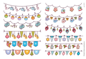 Новогодние гирлянды, 12 декоративных наклеек с глянцевой ламинацией