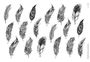 Черно-белые перья, 18 декоративных наклеек с глянцевой ламинацией