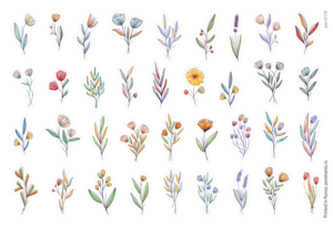 Цветы и травы, 34 декоративные наклейки с глянцевой ламинацией