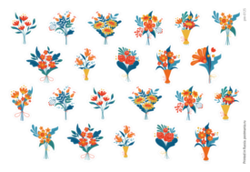 Цветочные букеты, 22 декоративные наклейки с глянцевой ламинацией