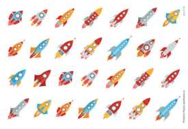 Космические ракеты, 28 декоративных наклеек с глянцевой ламинацией