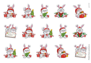 Рождественские кролики, 15 декоративных наклеек с глянцевой ламинацией