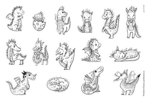 Забавные драконы, 15 декоративных наклеек с глянцевой ламинацией