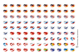 Флаги 19 стран в форме сердец, 99 наклеек для посткроссинга
