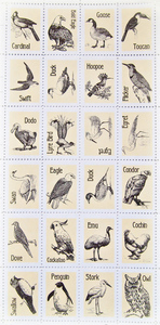 Птицы, 24 декоративные марки